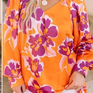 Entro Boutique size medium Flowy Floral Orange and Purple Women's Top